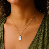 MOP Geometric Gem Rectangle Necklace in 14K Yellow Gold thumbnail 4