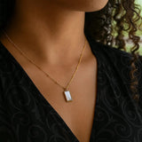MOP Geometric Gem Rectangle Necklace in 14K Yellow Gold thumbnail 5