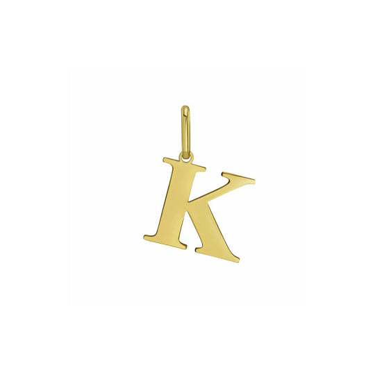 14K yellow gold initial K charm pendant with clean cut letter and loop bail