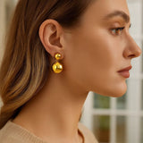 Sterling Silver Rhodium Plated Puffed Round Double Button Drop Earrings thumbnail 2