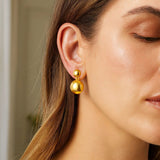 Sterling Silver Rhodium Plated Puffed Round Double Button Drop Earrings thumbnail 3