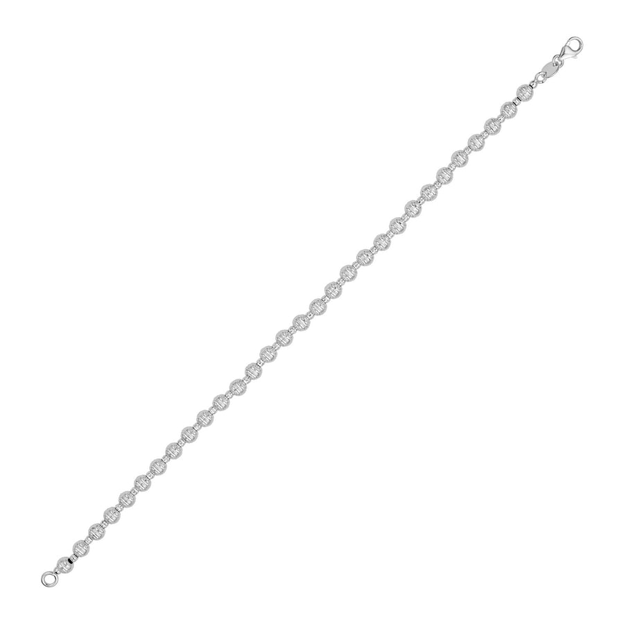 14K White Gold Disco Diamond Cut Bead Bracelet (4.00 mm)
