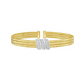 14K yellow gold cuff bangle with triple row of round diamond stones
