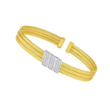 14K Yellow Gold Triple Row Diamond Omega Cuff Bangle thumbnail 3