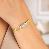 14K Yellow Gold Triple Row Diamond Omega Cuff Bangle thumbnail 4