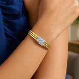 14K Yellow Gold Triple Row Diamond Omega Cuff Bangle thumbnail 5