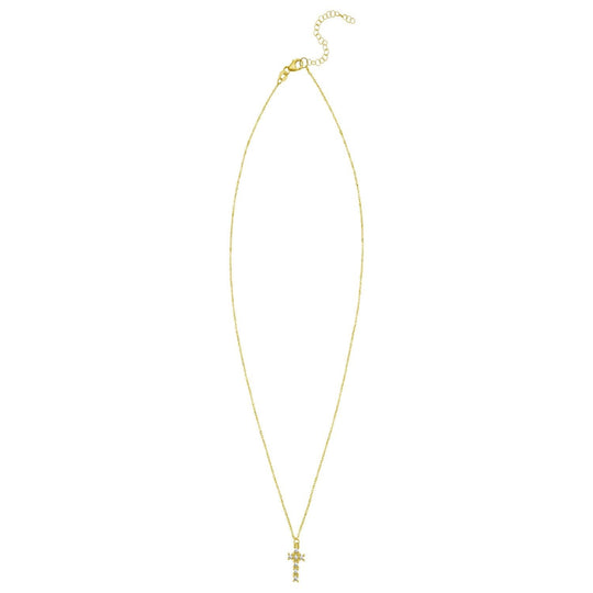 14K yellow gold cross pendant necklace with polished right-angle arms