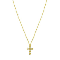 14K Yellow Gold Diamon Oro Cross Necklace