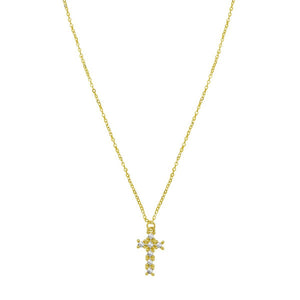 14K Yellow Gold Diamon Oro Cross Necklace