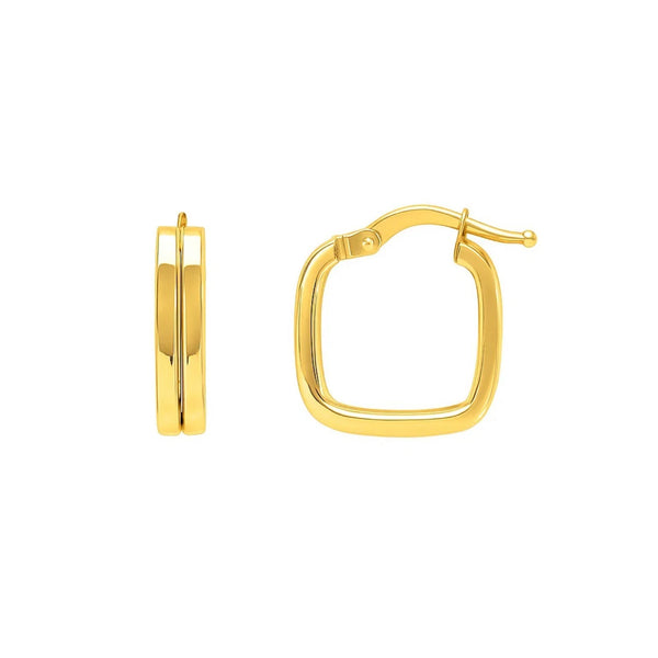 Double Square Tube Hoop Earrings in 14K Yellow Gold