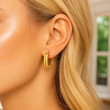 Double Square Tube Hoop Earrings in 14K Yellow Gold thumbnail 3