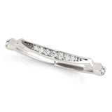 14K white gold wedding band with graduated round diamond stones thumbnail 1