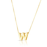 14K yellow gold block letter W initial necklace pendant thumbnail 1