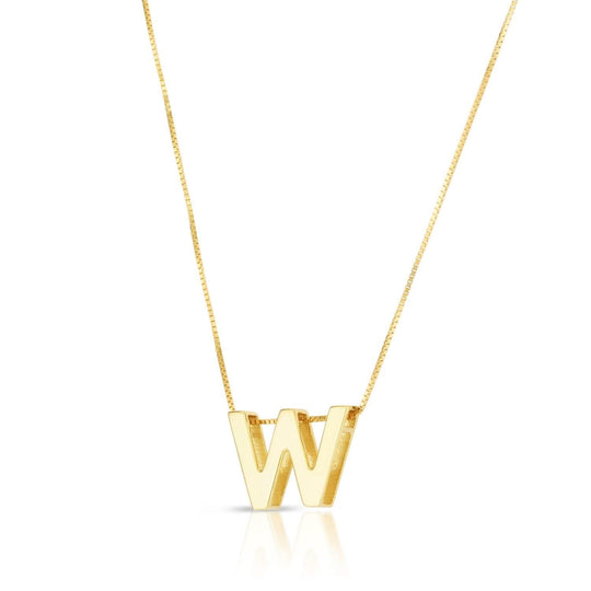 14K yellow gold block letter W initial necklace pendant