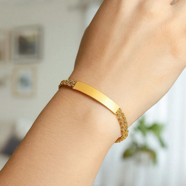 14k Yellow Gold ID Bracelet with Double Rope Chain (3.00 mm)