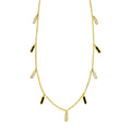 14K yellow gold station necklace with onyx and mother-of-pearl inlay panels