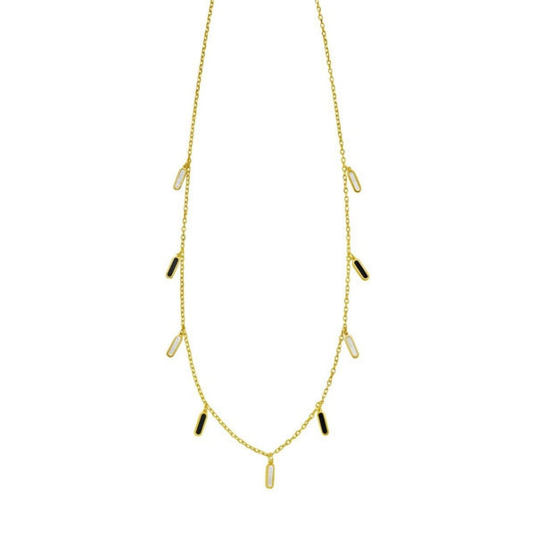 14K Yellow Gold Onyx And MOP Inlay Station Necklace