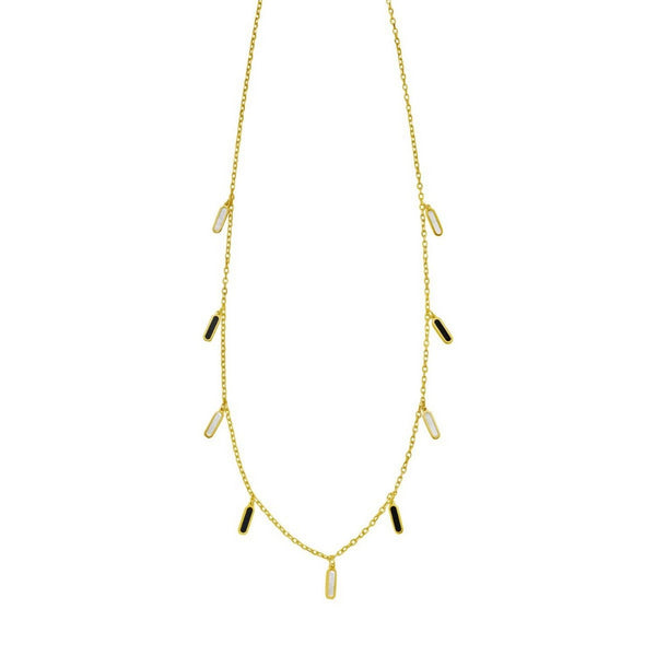 14K Yellow Gold Onyx And MOP Inlay Station Necklace