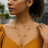 14K Yellow Gold Onyx And MOP Inlay Station Necklace thumbnail 4