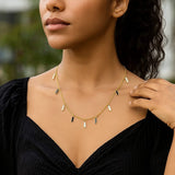 14K Yellow Gold Onyx And MOP Inlay Station Necklace thumbnail 5