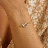 14K Yellow Gold White Topaz Heart Bracelet (1.50 mm) thumbnail 2