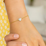 14K Yellow Gold White Topaz Heart Bracelet (1.50 mm) thumbnail 3
