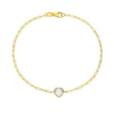 14K Yellow Gold White Topaz Heart Bracelet (1.50 mm) thumbnail 4