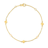 14k Yellow Gold Pearl Clover Bracelet thumbnail 2