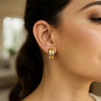 14K Yellow Gold Polished Double Row C Hoop Earrings
