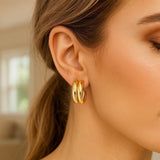 14K Yellow Gold Polished Double Row C Hoop Earrings thumbnail 4