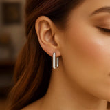Sterling Silver Rectangle Hoop Earrings thumbnail 2