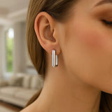 Sterling Silver Rectangle Hoop Earrings thumbnail 3