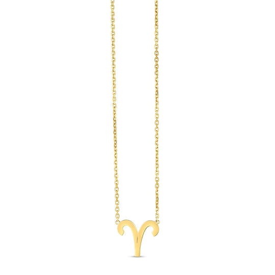 14K yellow gold Aries zodiac necklace with cut-out ram symbol pendant