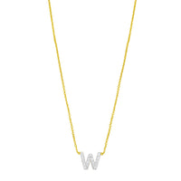 14K Yellow Gold Mini Diamond W Initial Pendant Necklace