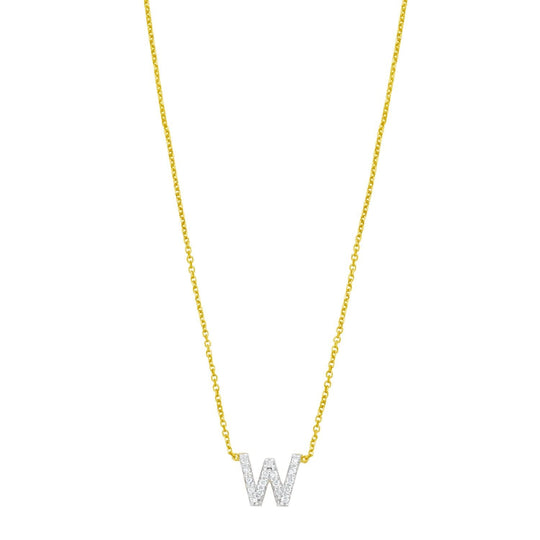 14K Yellow Gold Mini Diamond W Initial Pendant Necklace