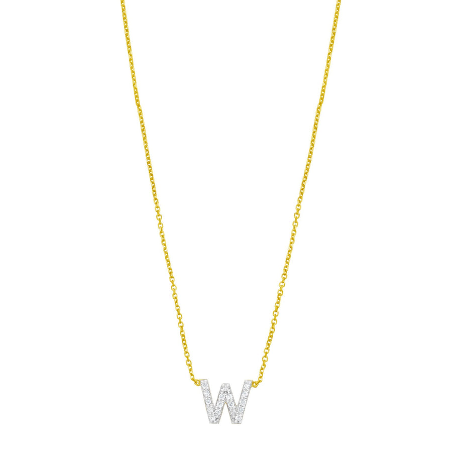 14K Yellow Gold Mini Diamond W Initial Pendant Necklace