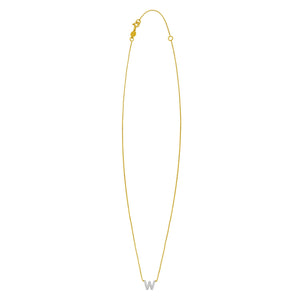 14K Yellow Gold Mini Diamond W Initial Pendant Necklace