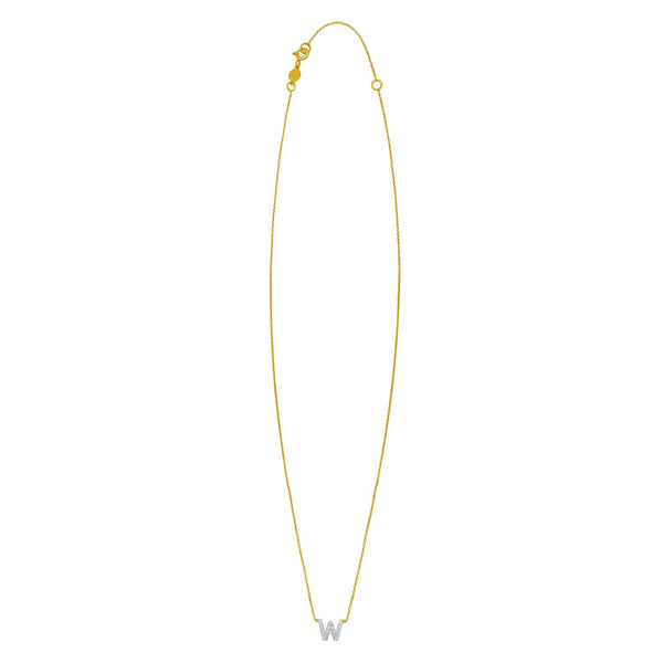14K Yellow Gold Mini Diamond W Initial Pendant Necklace