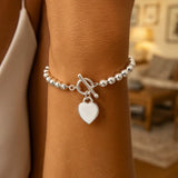 Sterling Silver Rhodium Plated Bead Toggle Heart Bracelet thumbnail 4