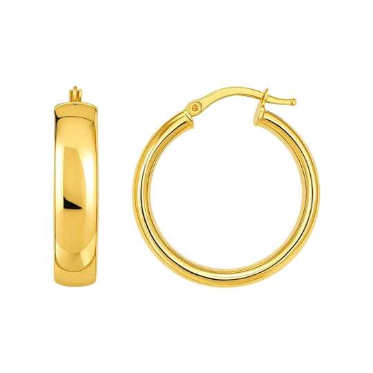 14K yellow gold wide wedding band ring, 6mm face with smooth rounded profile