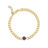 14K Yellow Gold Amethyst Curb Chain Bracelet (3.60 mm) thumbnail 2