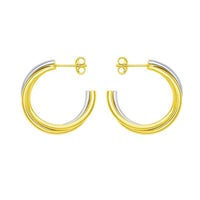 14K Two Tone Gold Interlocking Trinity C Hoop Earrings