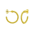 14K yellow gold beaded hoop earrings with textured surface