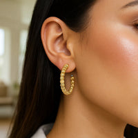 14K Yellow Gold Bead Hoop Earrings