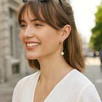 14k Yellow Gold Paperclip Chain Link Earrings with Pearls