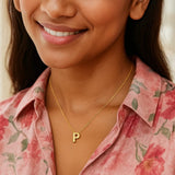 14K Yellow Gold Yours Truly Block Letter Initial P Necklace thumbnail 3