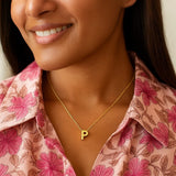 14K Yellow Gold Yours Truly Block Letter Initial P Necklace thumbnail 4