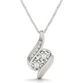 14k white gold pendant necklace with 2 round diamond stones on curved bar