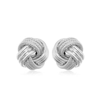 14k White Gold Love Knot with Ridge Texture Earrings