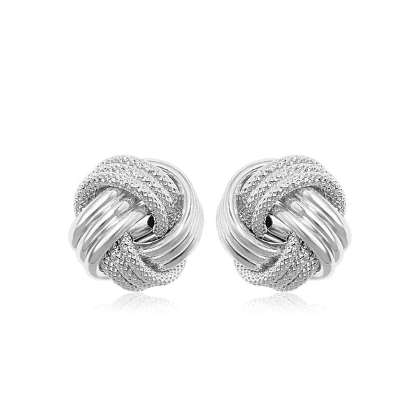 14k White Gold Love Knot with Ridge Texture Earrings